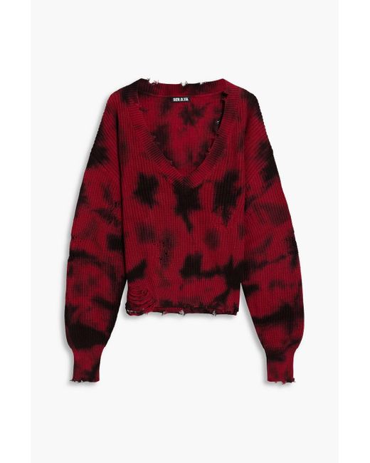 SER.O.YA Red Syd Distressed Tie-dyed Cotton Sweater