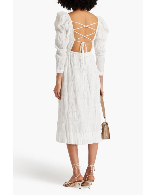 Rejina Pyo White Bow-detailed Crinkled Cotton-blend Jacquard Midi Dress