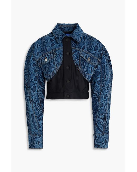 Mugler Blue Cropped Printed Denim Jacket