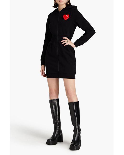 Moschino Black Appliquéd French Cotton-terry Hooded Mini Dress