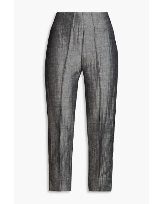 Gentry Portofino Gray Cropped Shantung Tapered Pants