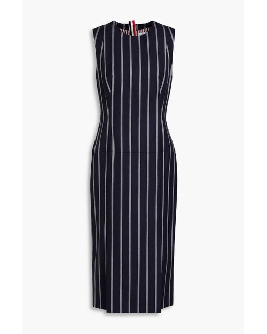 Thom Browne Blue Striped Wool Midi Dress
