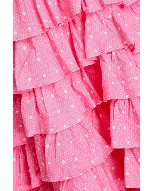 LoveShackFancy Pink Idra Polka-dot Tiered Cotton Maxi Dress
