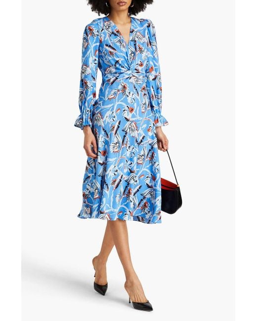 Diane von Furstenberg Blue Anaba Floral-print Gathered Dress