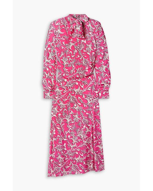 Isabel Marant Pink Carine Pussy-bow Printed Crepe De Chine Midi Dress