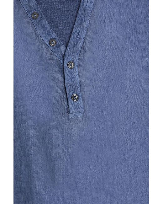 120% Lino Blue Jersey-paneled Slub Linen Henley Shirt for men