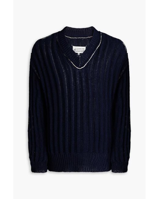 Maison Margiela Blue Ribbed Cotton Sweater for men