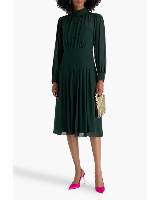 Mikael Aghal Pleated Chiffon Midi Dress in Green | Lyst Mikael Aghal Pleated Chiffon Midi Dress in Green | Lyst