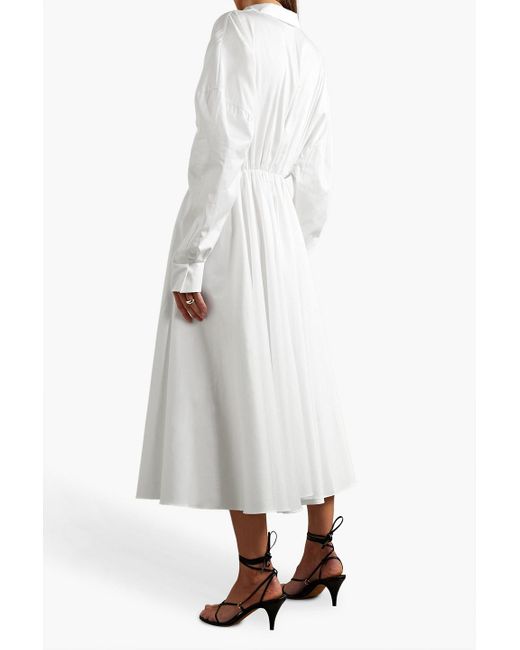 Norma Kamali White Belted Cotton-poplin Midi Shirt Dress