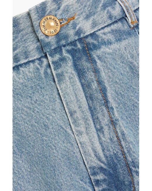 Zimmermann Blue Pleated High-Rise Wide-Leg Jeans