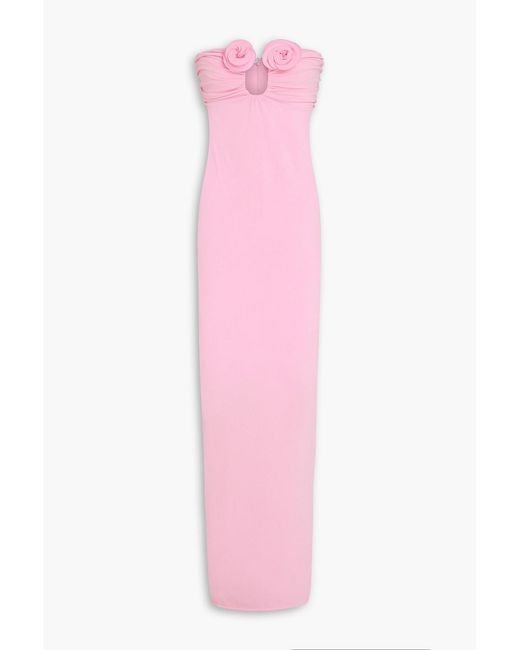 Magda Butrym Pink Strapless Floral-appliquéd Stretch-jersey Maxi Dress