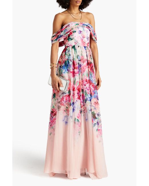 Marchesa Pink Center-knot Chiffon Gown