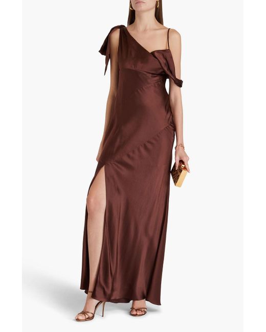 Nicholas Red Asymmetric Draped Silk-blend Satin Maxi Dress