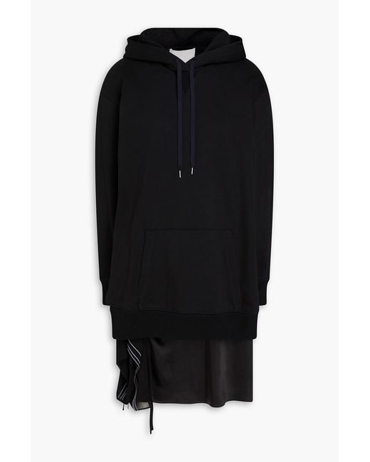 3.1 Phillip Lim Black Layered French Cotton-Terry And Satin Hooded Mini Dress