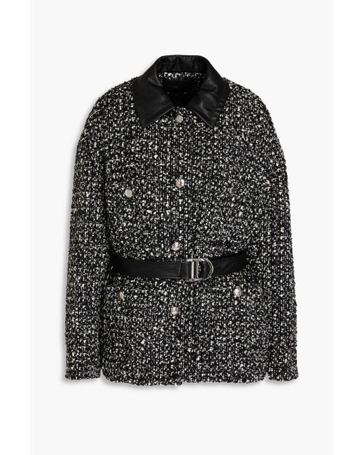 Maje Black Belted Boucle-tweed Jacket