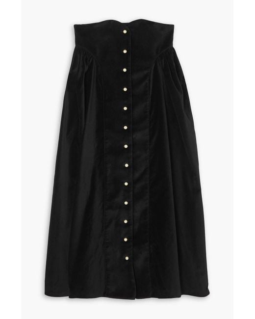 BATSHEVA Black Bella Cotton-velvet Midi Skirt