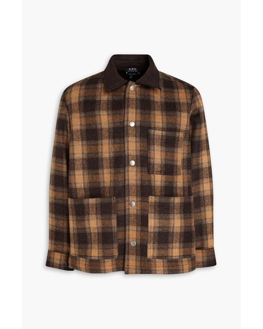 A.P.C. Brown Checked Wool-blend Felt Overshirt for men