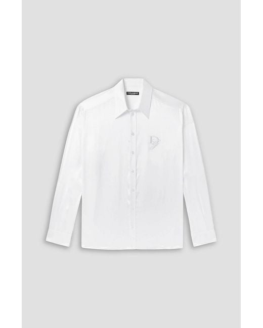 Dolce & Gabbana White Oversized Logo-Embroidered Silk-Satin Shirt for men