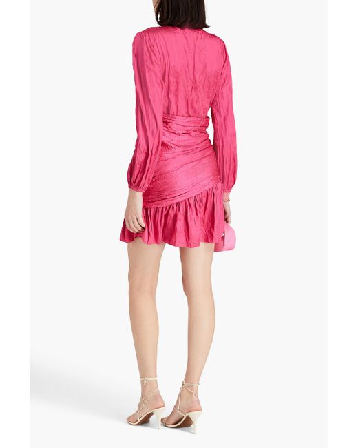Maje Pink Crinkled-satin Mini Dress