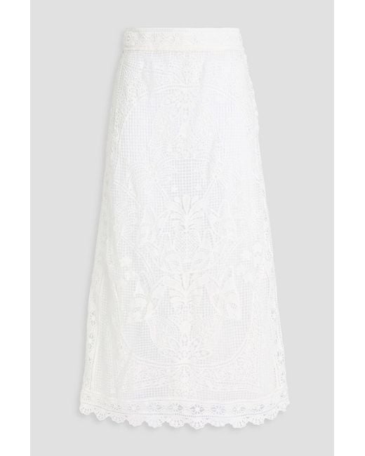 Farm Rio White Guipure Lace Midi Skirt
