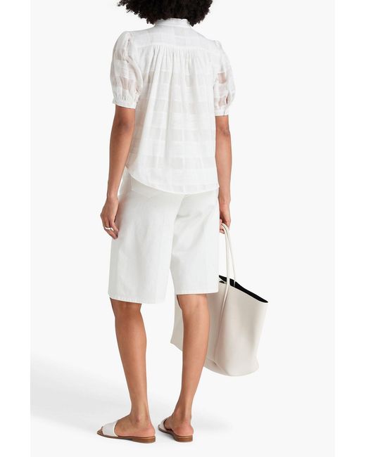 Rag & Bone White Jordan Checked Cotton And Cupro-Blend Blouse