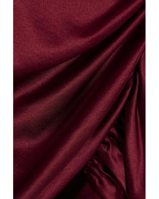 Veronica Beard Red Agatha Wrap-effect Ruched Stretch-silk Satin Mini Dress