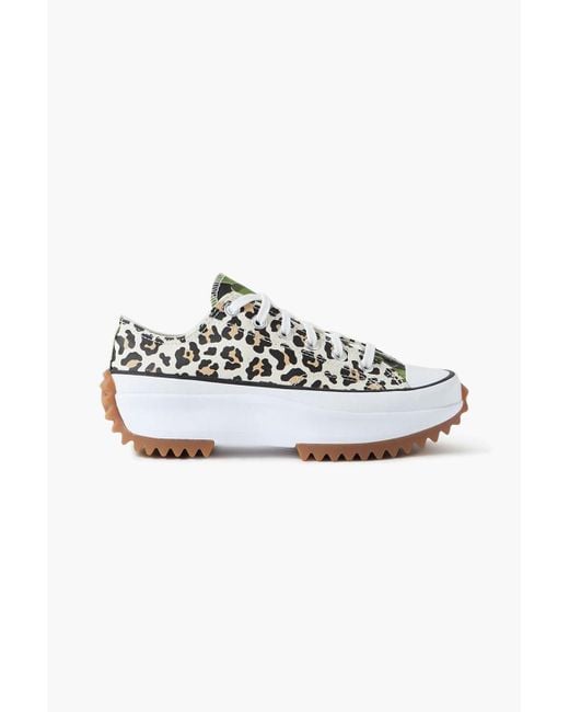 Converse White Run Star Hike Leopard And Camouflage-print Canvas Sneakers