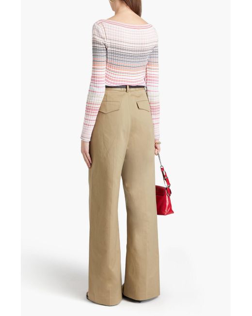 Missoni Pink Striped Ribbed-Knit Cotton-Blend Top