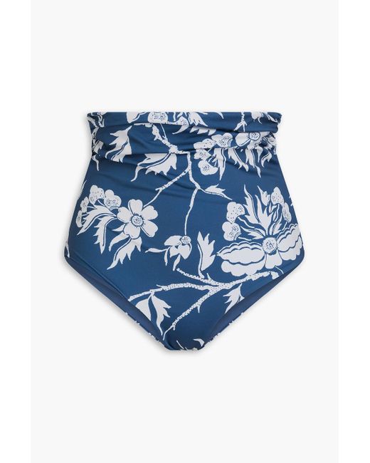 Mara Hoffman Blue Bobbi Floral-print Ruched High-rise Bikini Briefs