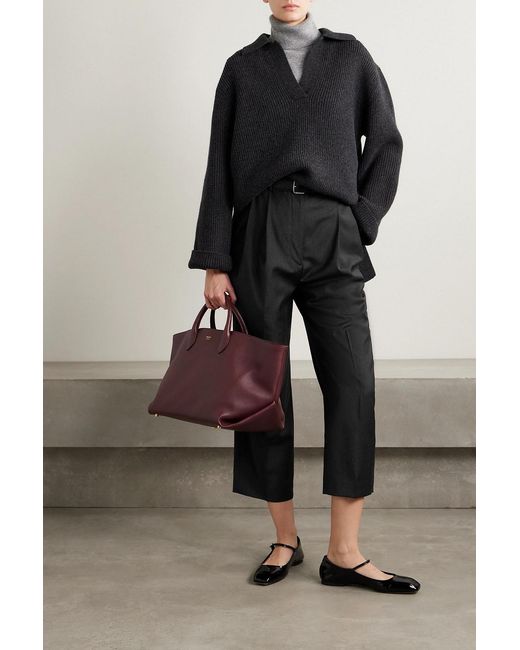 Totême Black Cropped Pleated Wool Straight-leg Pants