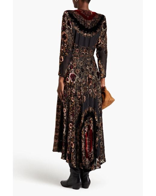 Etro Brown Wrap-effect Devoré-velvet Maxi Dress