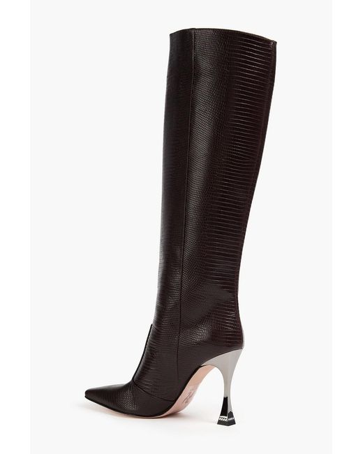 Gina Black Crystal-embellished Lizard-effect Leather Knee Boots
