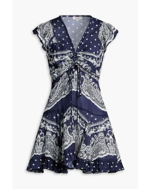 Sandro Blue Paisley-print Gauze Mini Dress