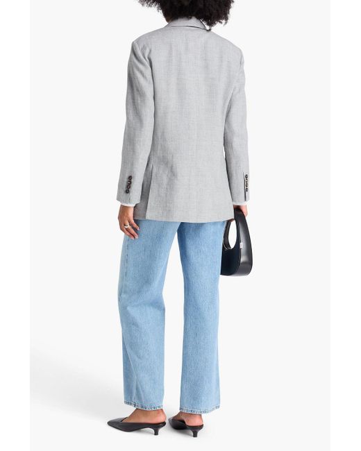 Brunello Cucinelli Gray Bead-Embellished Double-Breasted Linen And Wool-Blend Blazer