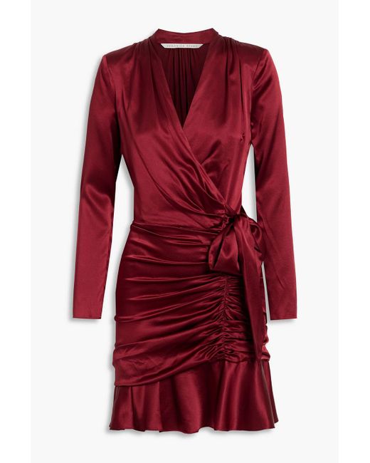 Veronica Beard Red Agatha Wrap-effect Ruched Stretch-silk Satin Mini Dress