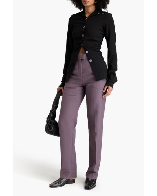 Acne Purple Pleated Grain De Poudre Straight-leg Pants