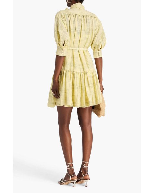 Zimmermann Yellow Belted Checked Linen And Cotton-Blend Mini Dress