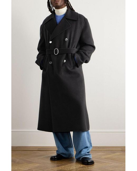 Jil Sander Black Double-Breasted Belted Double-Faced Cashmere Coat for men