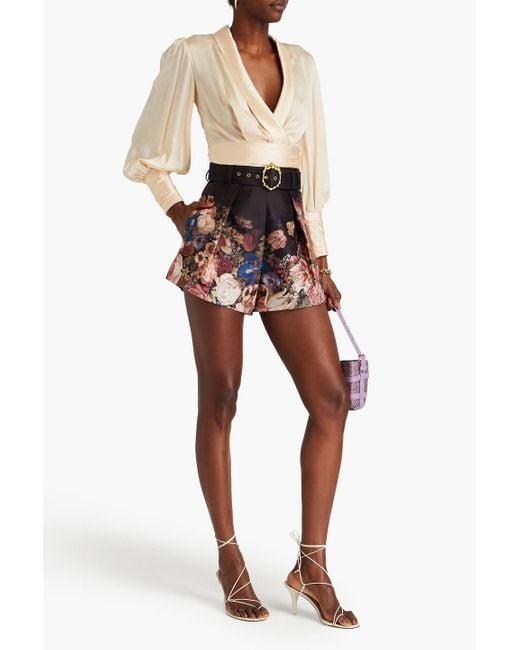 Zimmermann Belted Floral-print Silk And Cotton-blend Twill
