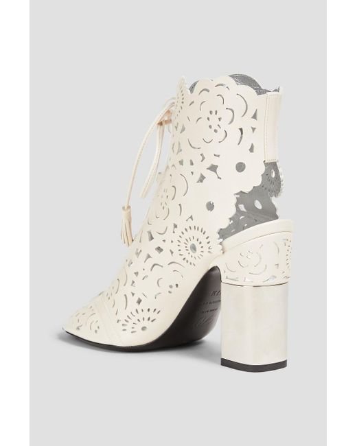 Roger Vivier White Laser-cut Suede Ankle Boots