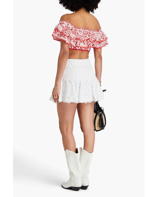 Charo Ruiz Red Schulterfreies cropped oberteil aus einer baumwollmischung mit lochstickerei