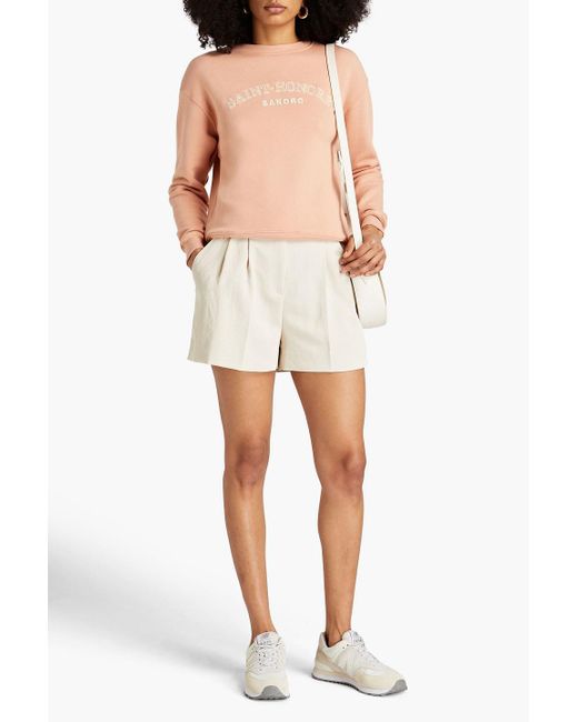 Sandro Pink Mellow Embroidered French Cotton-terry Sweatshirt