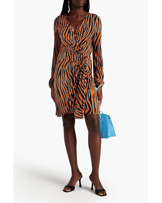 Diane von Furstenberg Orange Toronto Wrap-effect Zebra-print Jersey Mini Dress