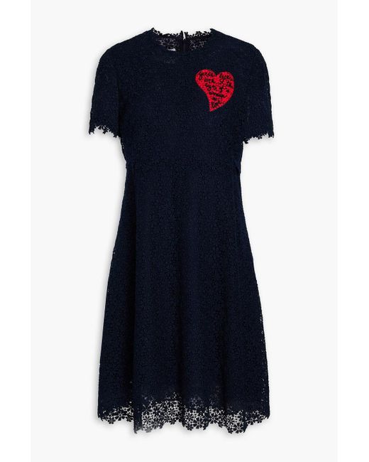 Valentino Garavani Blue Embroidered Cotton-blend Guipure Lace Mini Dress