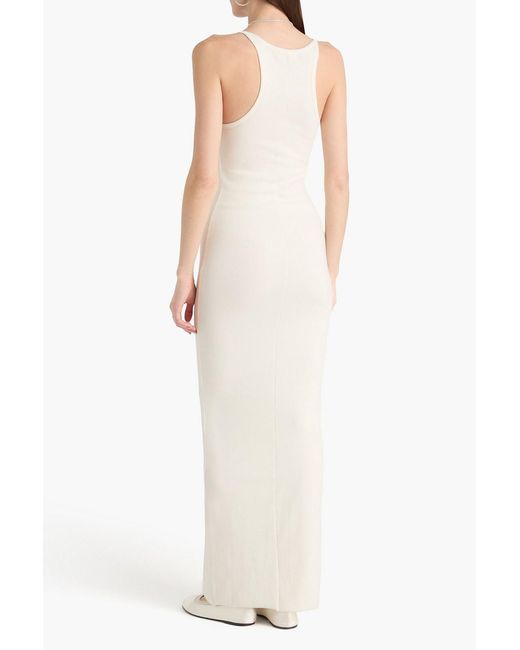 ÉTERNE White Ribbed Jersey Maxi Dress