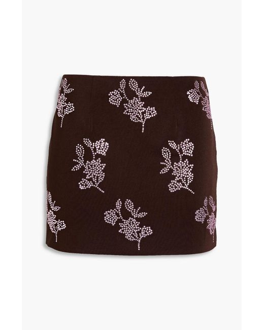 16Arlington Brown Crystal-embellished Floral-print Jersey Mini Skirt
