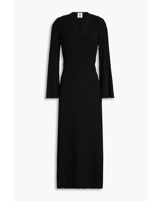 By Malene Birger Black Gilena Ribbed Ecoverotm-blend Midi Wrap Dress