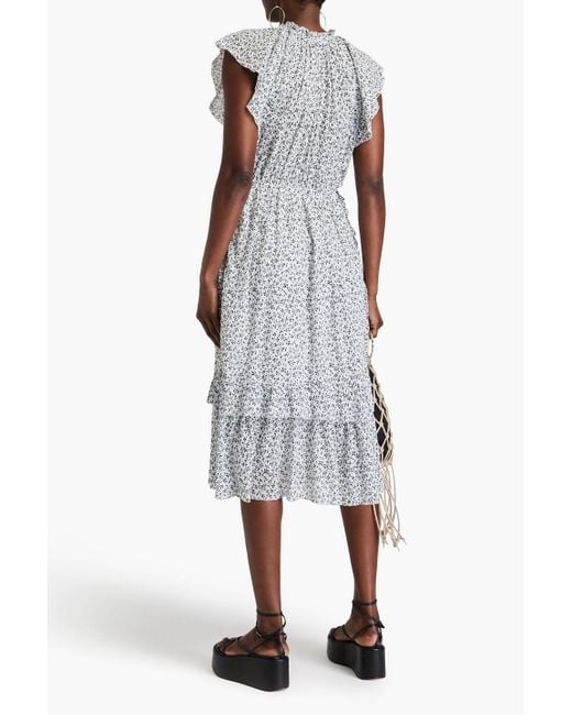 Ulla Johnson White Anja Ruffled Floral-print Cotton-crepon Midi Dress