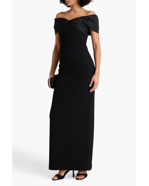 Rebecca Vallance Black Athena Off-The-Shoulder Cloqué-Paneled Crepe Gown