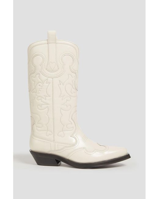 Ganni White Leather Cowboy Boots